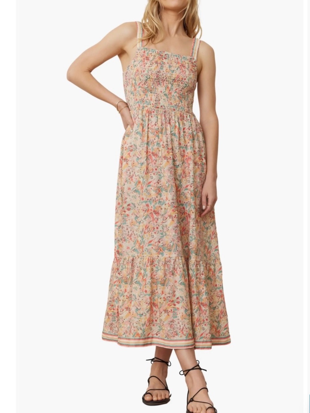 NWOT Marine Layer Selene Peach Floral Smocked Maxi Dress